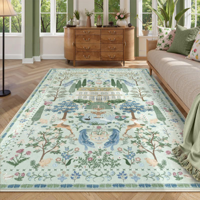 Tapis vert floral vintage lavable à la machine Goldene