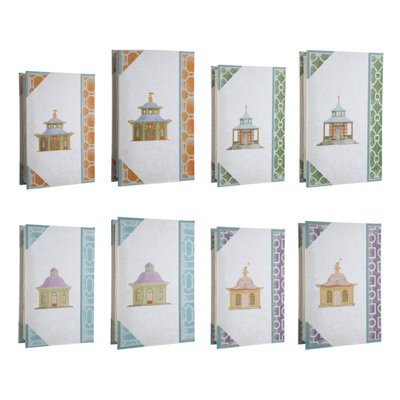 Meer Book Storage Box Set Of 8, Chinoiserie Architectural Design, White