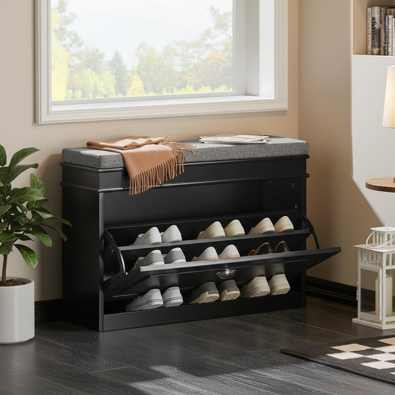 6 Pair Shoe Storage Bench, Black