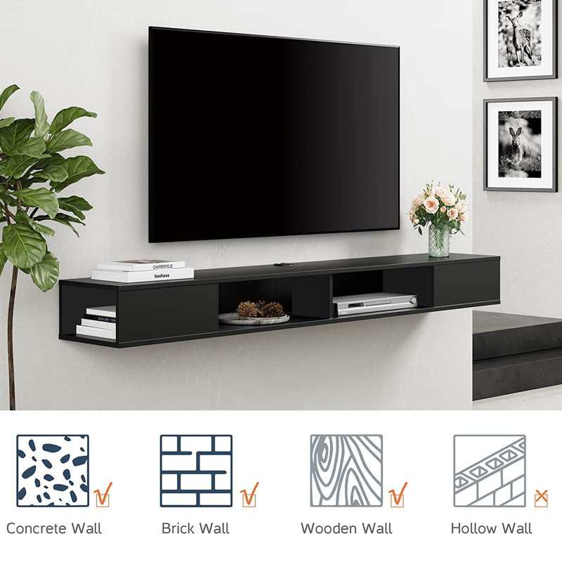 Piazza Floating TV Stand for TVs up to 78", Black&Blue Light