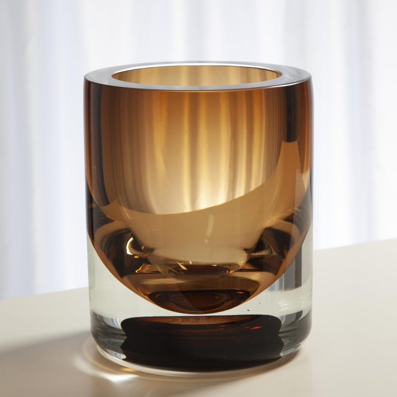 Thick Cylinder Vase-Amber Tobacco, 12.5" H x 7" W x 7" D