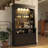 72" Tall Farmhouse Coffee Bar Cabinet with LED Lights, Kitchen Pantry Storage Sideboard with Microwave Stand, Adjustable Shelves and Glass Doors-1247473647