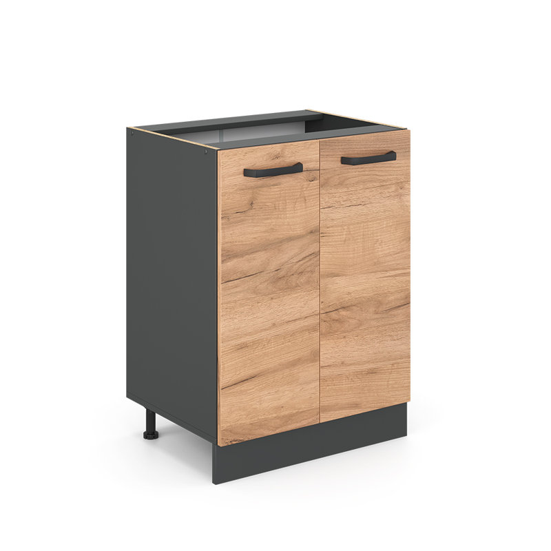 82Cm H x 60Cm W x 46Cm D Oak Base Unit Cabinet, Brown/Grey