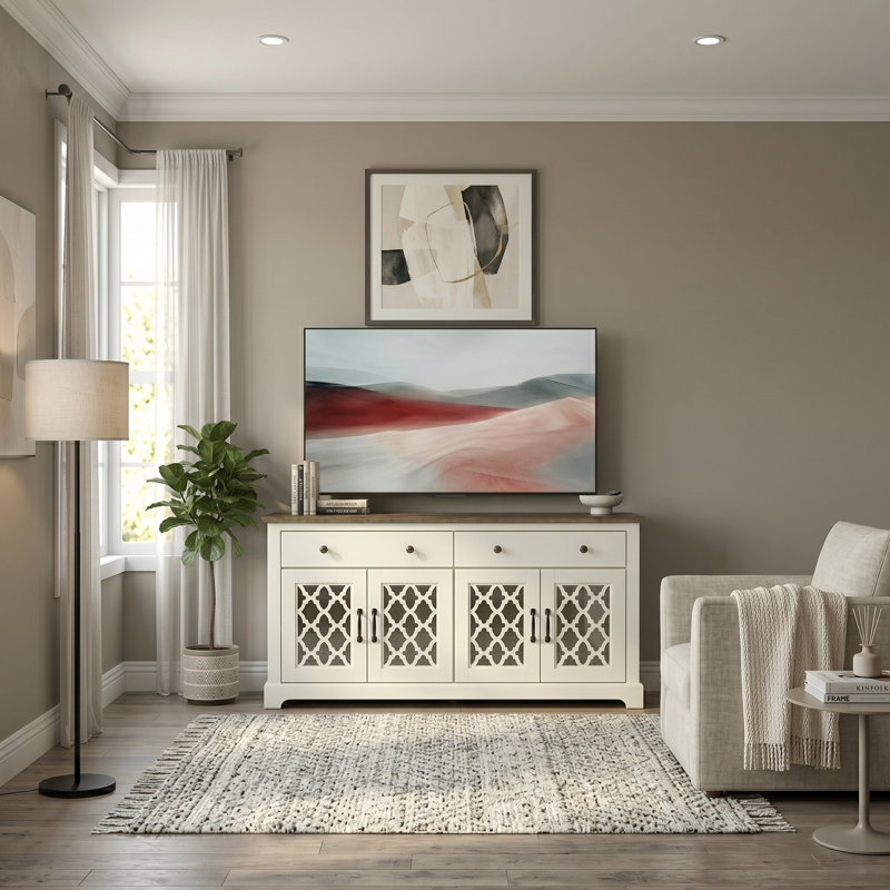 Chessani 2 Drawer Sideboard, Ivory/Knotty Oak, Moorish