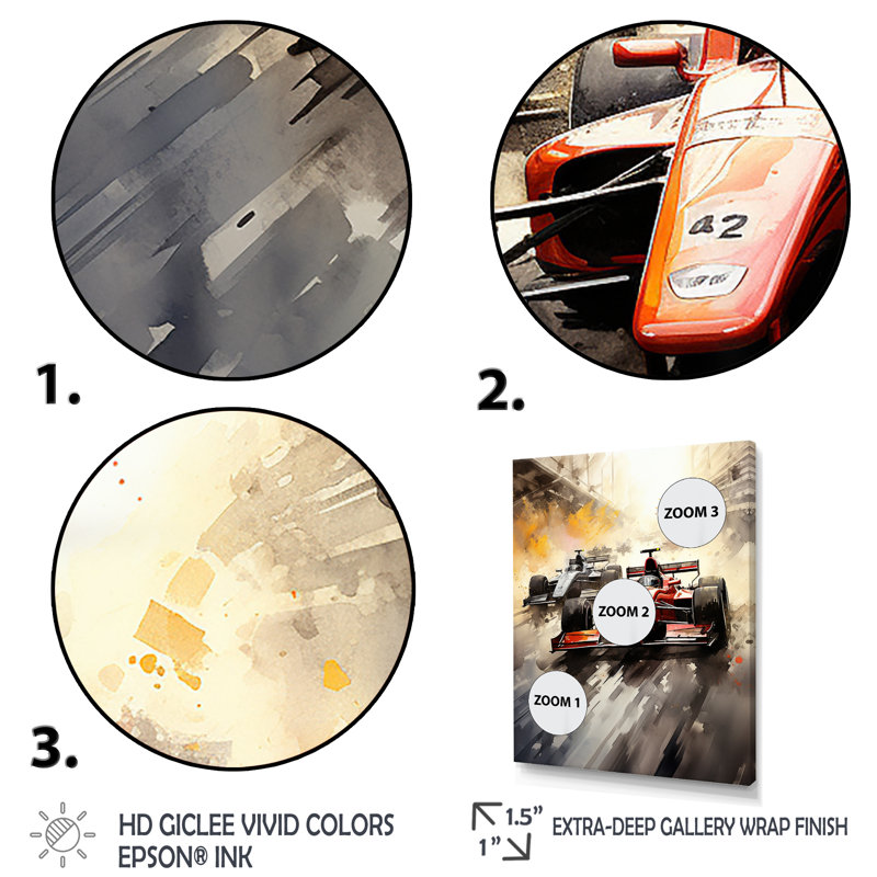 Formule 1 Speed Car Speedway Fury 4 - Art de course sur rails, Toile tendue, H 44 po x l 34 po x P 1,5 po