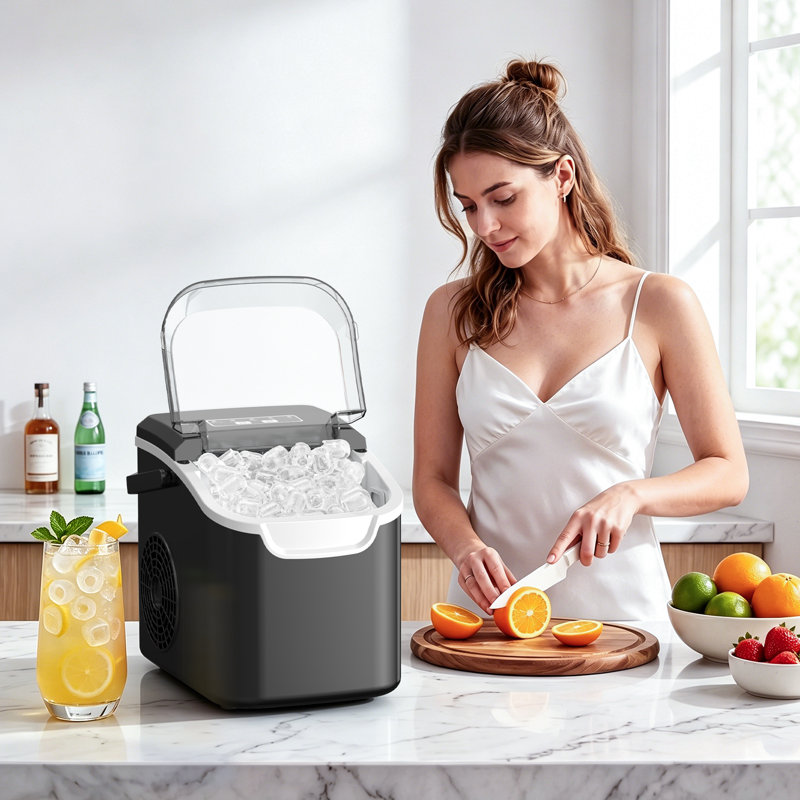 Machine à glace de comptoir Havato avec poignée, machines à glaçons autonettoyantes, 26 lb / 24 heures, 8 cubes de glace prêts en 6 minutes pour la maison / cuisine / bar / fête / camping