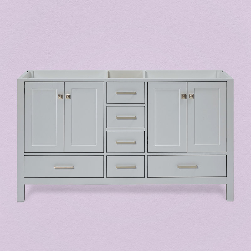 Cambridge 60'' W Double Bathroom Vanity Base, Gray, Brushed Nickel