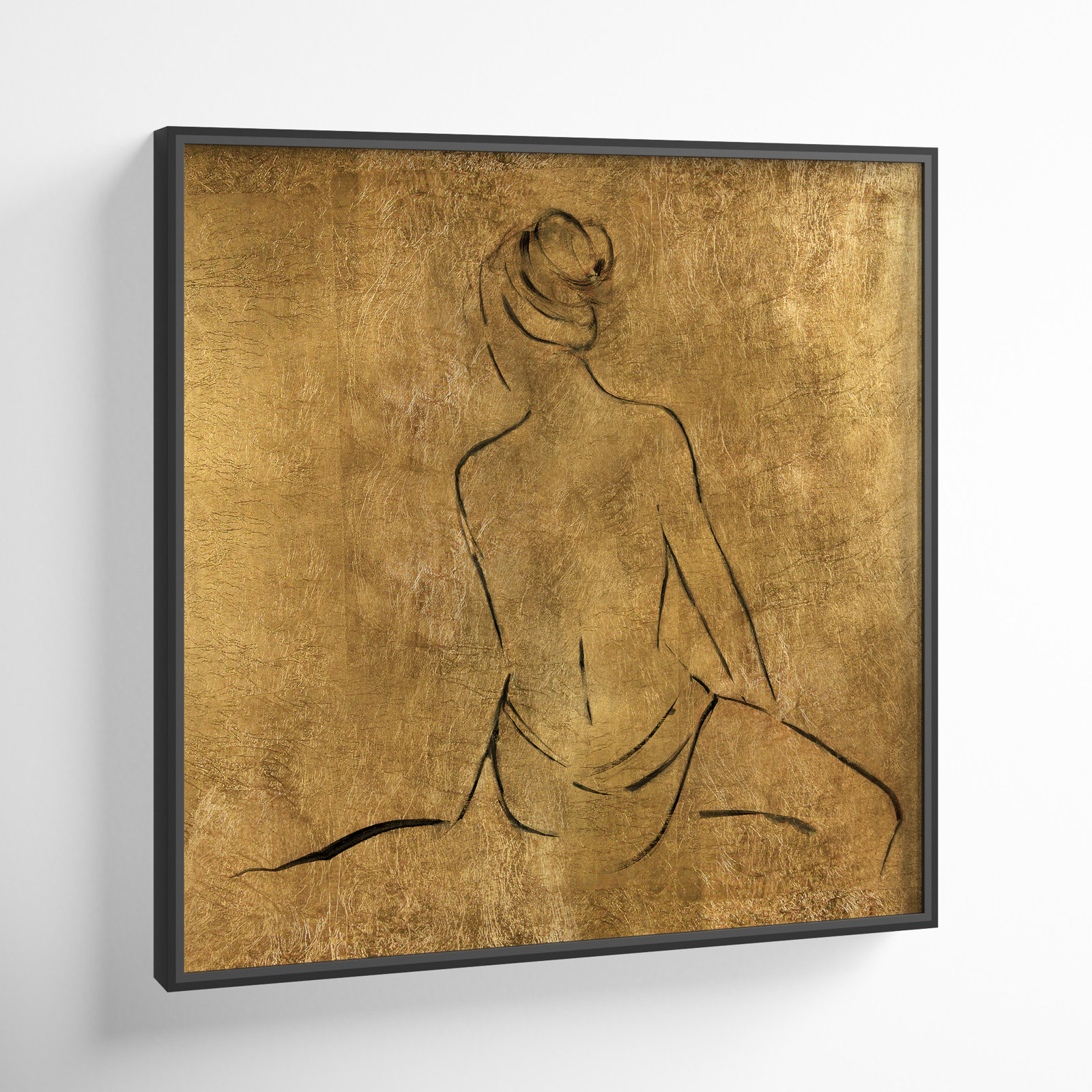 Maia "Golden Bather II" Print by Sally Swatland, Black Framed Canvas, 25.5" H x 25.5" W x 2" D