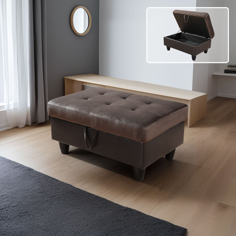 Dark Brown Flannel And Pvc (1pcs O)  Storage Ottoman