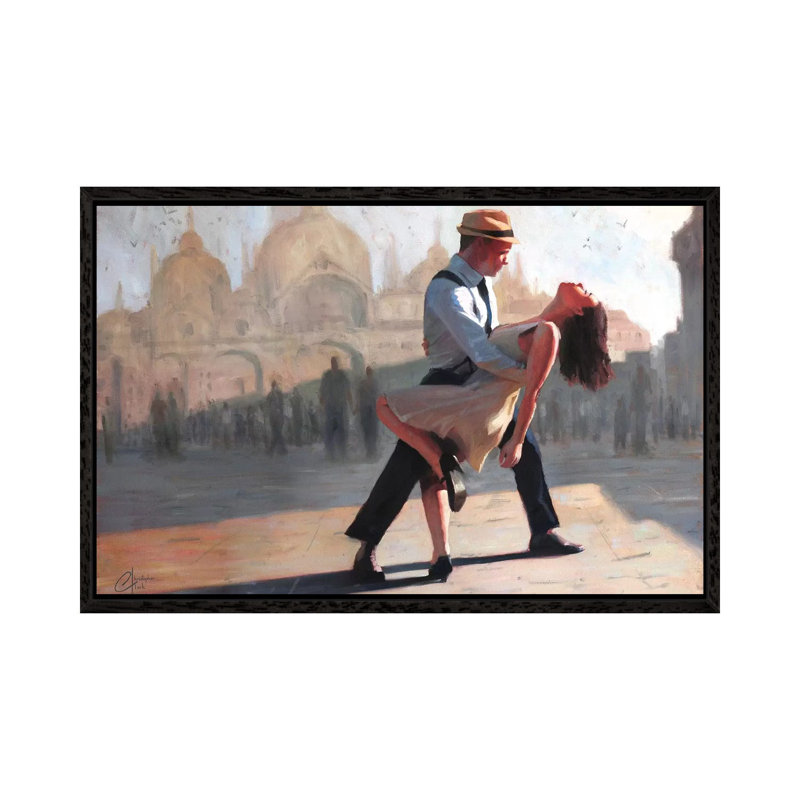 Dancing In The Piazza by Christopher Clark - Floater Frame Print on Canvas, Black Framed Canvas, 101.6 cm H x 66.04 cm W