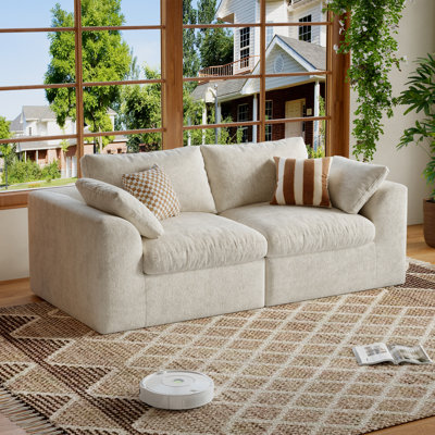 Canapé deux places sans os de 198 cm (78 po), canapé profond en velours mousse, double couche de mousse, dossiers réglables, aucun assemblage requis, blanc