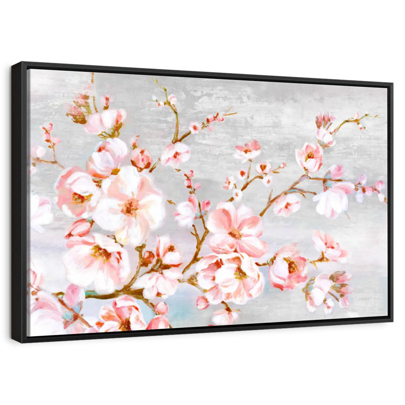 Fleurs de cerisier au printemps, 25 po x 17 po, Cadre flottant noir
