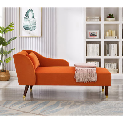 Chaise longue tendance en orange - Structure en bois massif en velours