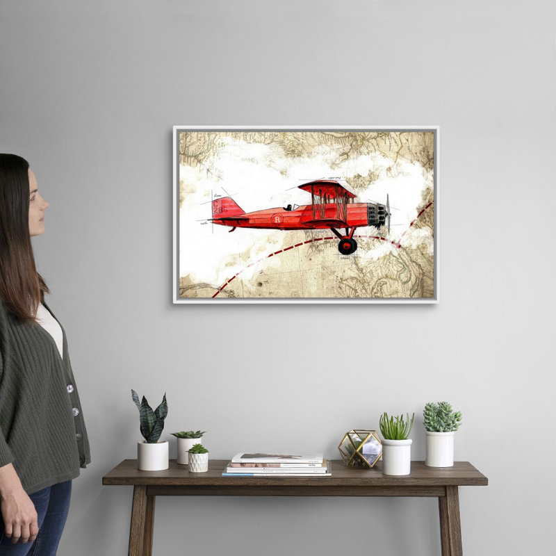 Biplane 3 - Impression sur toile, Cadre blanc, H 22 po x l 32 po x P 1,75po