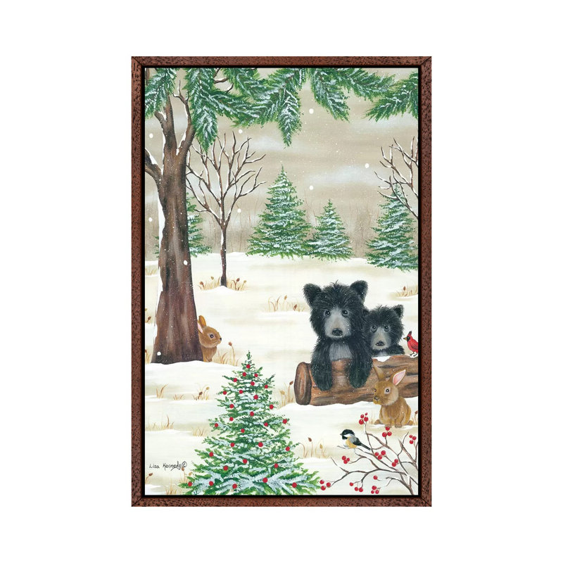 Bears And Bunnies by Lisa Kennedy - Painting on Canvas, Classic Brown Wood Floater Framed, 152.4cm H x 101.6cm W x 3.81cm D