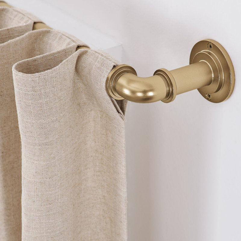 Gold Industrial Wall Mounted Curtain Rod Set with Zinc Finish