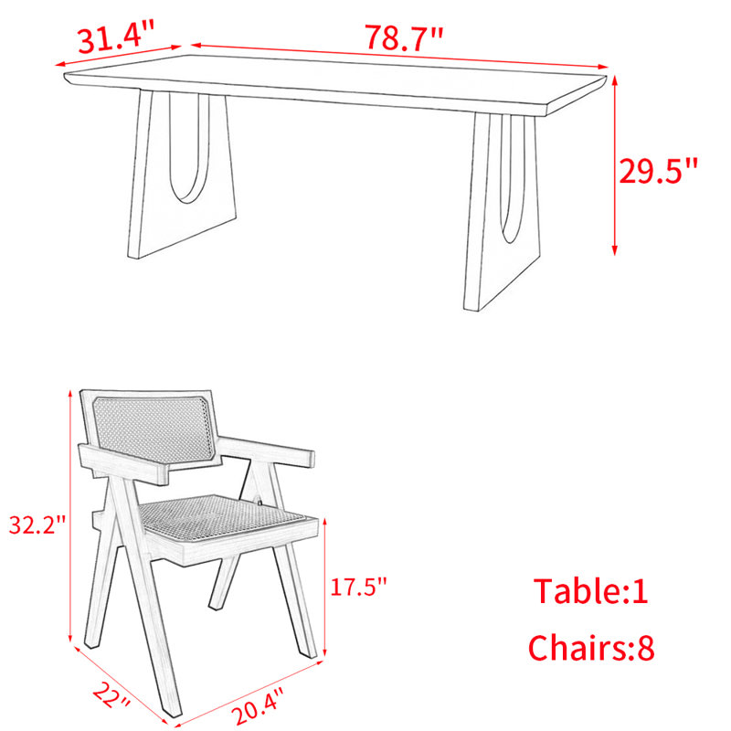 American Style Solid Wood Rectangular Dining Table, 29.5" H x 78.7" L x 31.4" W