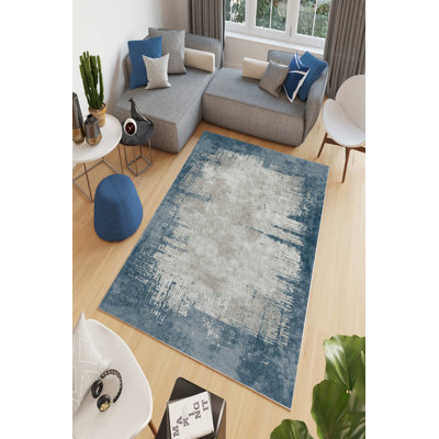 100% Polyester Area Rug, 4.6 x 7.2 Feet | Antibacterial, Eco-Friendly, Non-Slip PVC Dot Underside | Digital Printing, 650 g/m², Machine Washable | Soft Blue Carpet for Living Room, Bedroom, and Office Decor