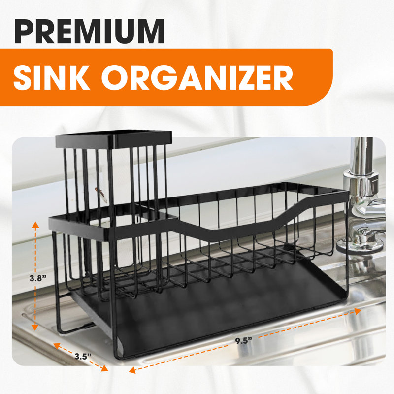 Cheer Collection Stainless Steel Sink Caddy Sponge Holder with Sloped Drain Tray