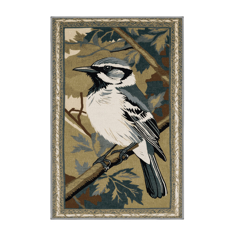 Washable Northern Mockingbird Birds Area Rug, Rectangle 8' x 12'