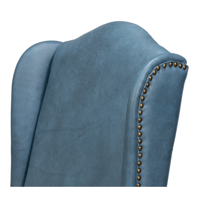 20'' H Genuine Leather Upholstered Oak Parsons Chair, Light Blue