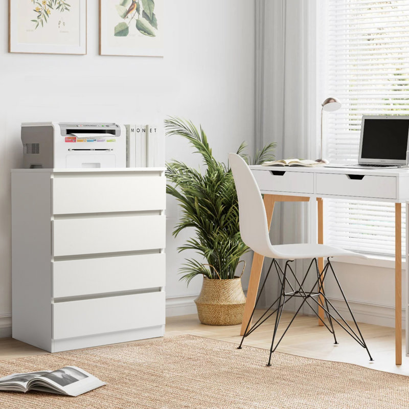White 4-Drawer Tall Dresser with Cut-Out Handles