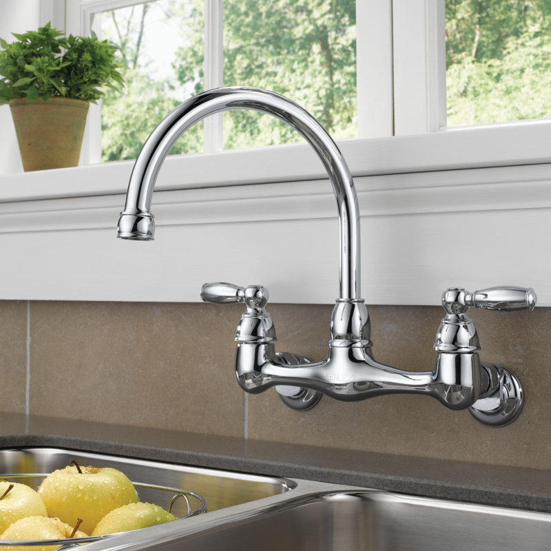 Claymore Wall Mount Kitchen Faucet, Two Handle Kitchen Sink Faucet