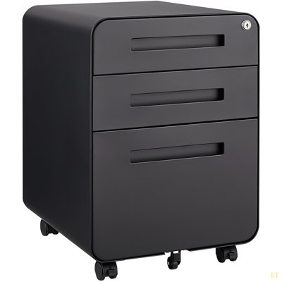 3 Drawer Mobile File Cabinet Under Desk Office,Simple Style Versatile Storage Cabinet For Legal/Letter/A4 Files, 5 Wheel Design Anti-Tilting Cold Roll by Ebern Designs