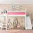 Queen Loft Bed with Storage Shelves and Wardrobe, Solid Wood Loft Beds with Detachable Slide and Ladders, No Spring Box Needed,Pink and White-2023270919-2023270918