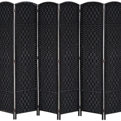 Paravent tissé noir de 1,83 m de haut. Séparez efficacement vos espaces. 6 panneaux tissés élégants. Charnières ajustables pour un style personnalisé. Paravent haut, portable et transportable - Noir. Parfait pour créer une ambiance unique.
