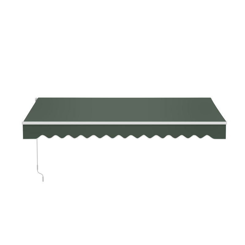 Retractable Patio Awning - White Frame, 10' W x 8' D , Forest Green