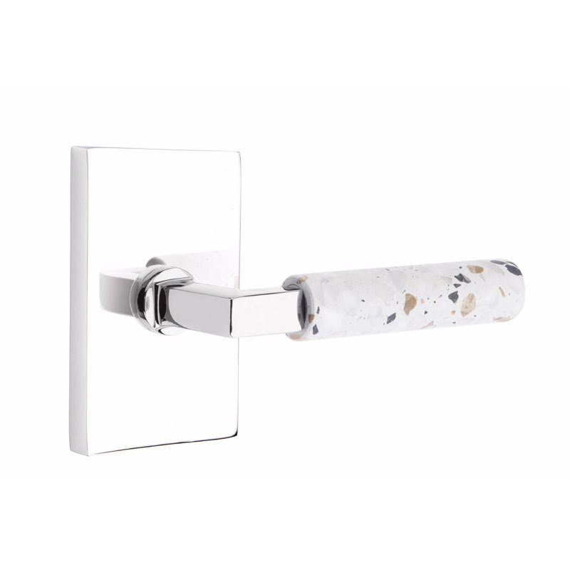 Select Round Passage (Hall & Closet) Door Lever with Rectangle Rosette, Polished Chrome/Light Terrazzo, Right