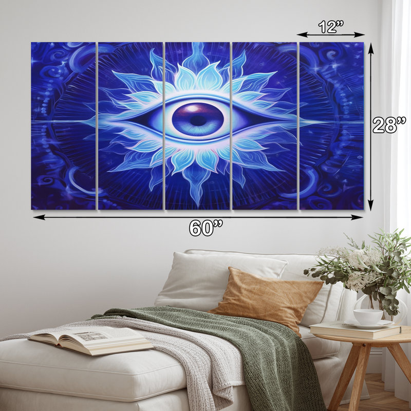 Vishuddhi vision œil du troisième chakra I - art mural moderne sur toile - 5 panneaux égaux