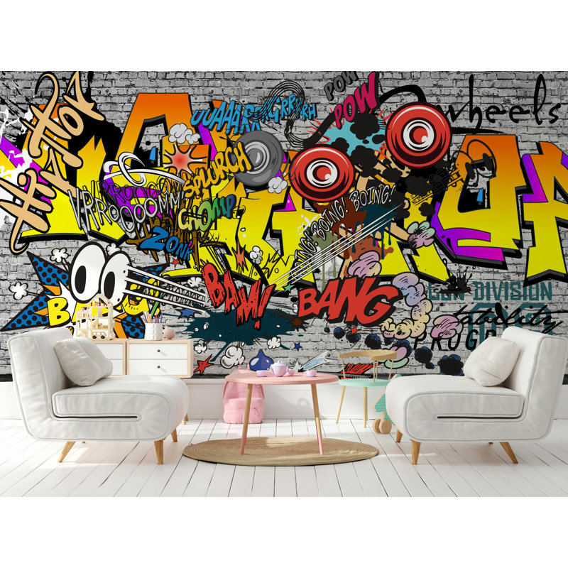 Papier peint brique Graffiti Comic Street Art, L 75 po x l 112 po