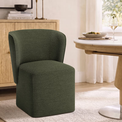 Boucle Upholstered Swivel Dining Chair with Casters