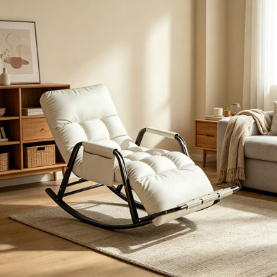 Foldable Reclining Rocking Chair, Adjustable 5‑Position Lounge Rocker Chair with Padded Cushion, Oversized Comfort Rocking Chair for Living Room Bedroom
