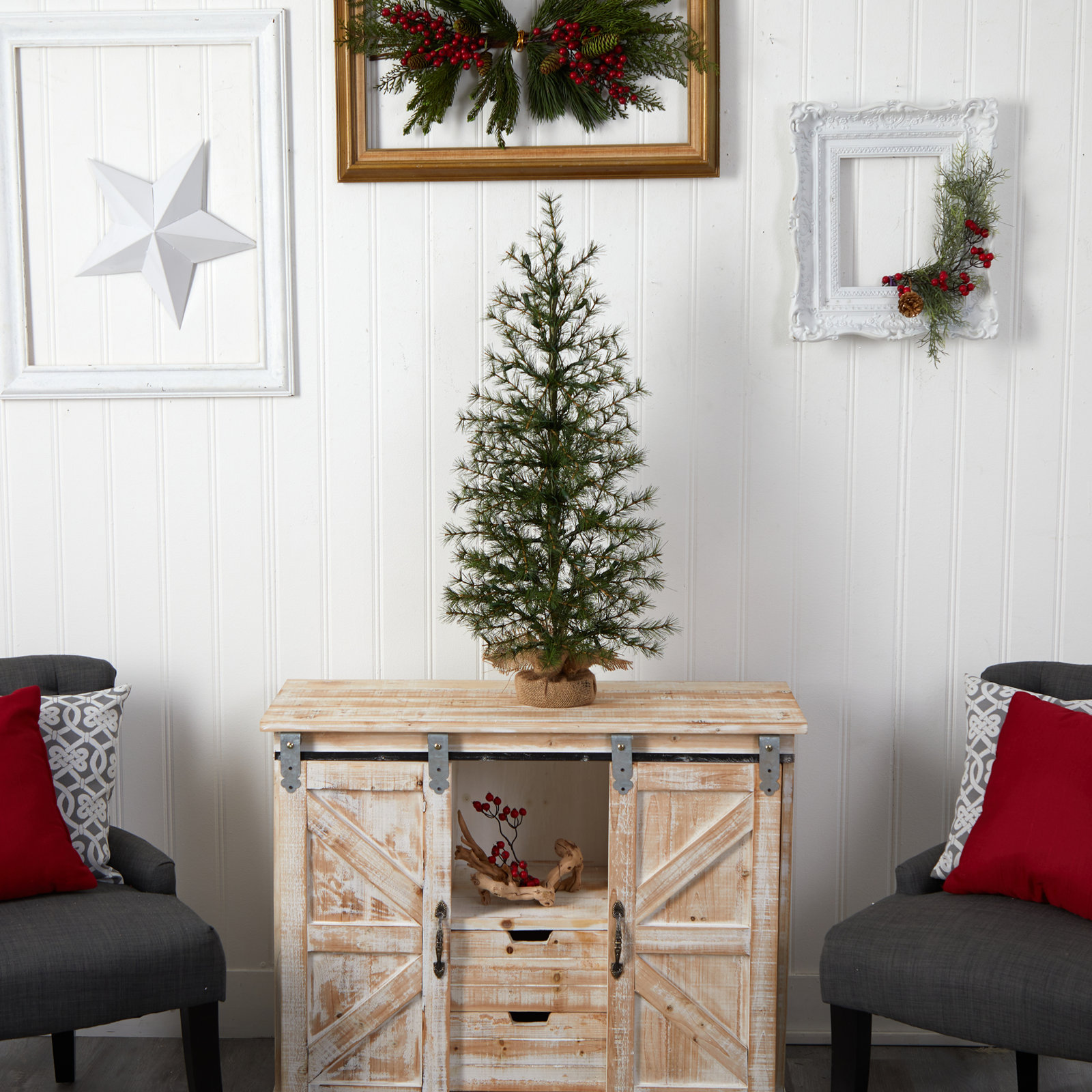 Pre-Lit Burlap Base Tabletop Christmas Tree