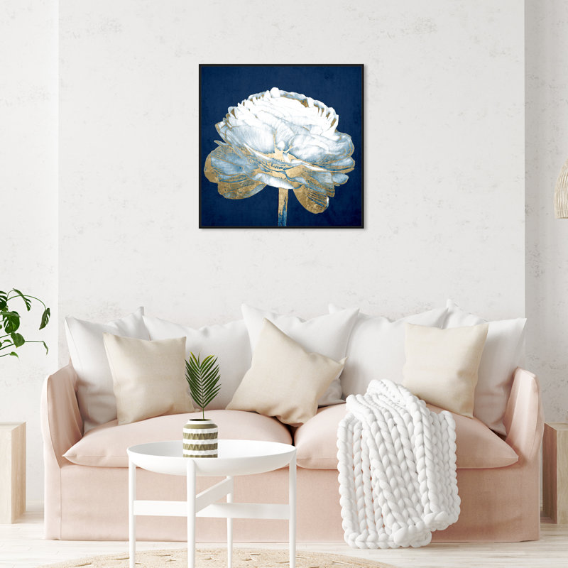 «Luxe Flower Indigo» par Oliver Gal, impression sur toile, Toile avec cadre noir, H 30 po x l 30 po