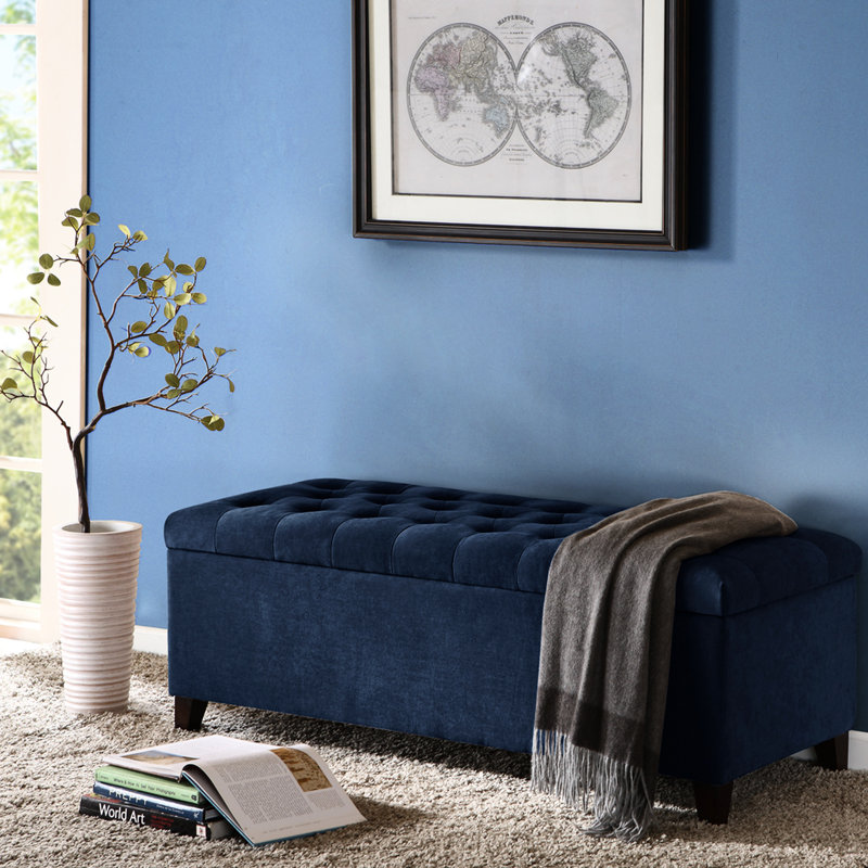 Navy Seat With Interior Storage Compartment Bench Upholstery - Accent Piece, Navy