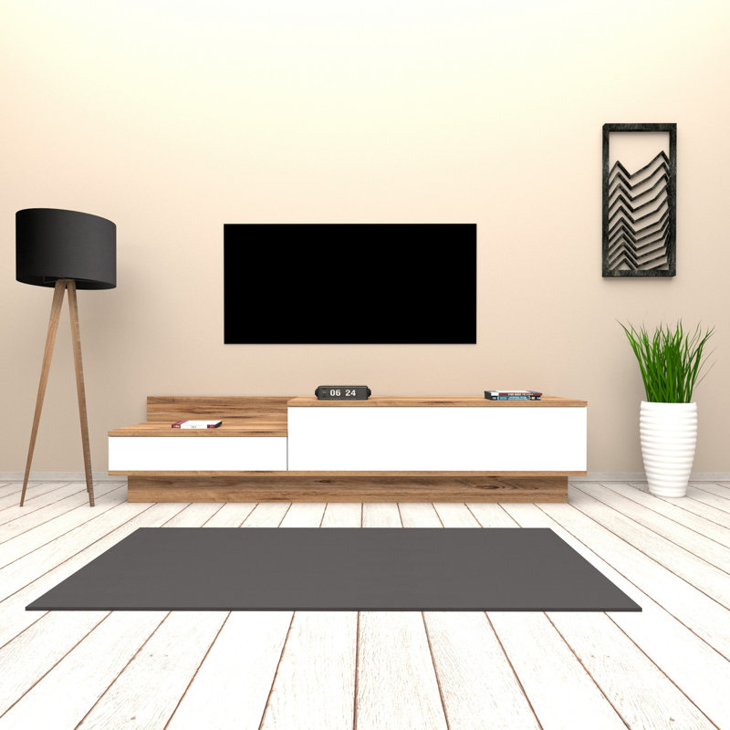 Meuble télé moderne avec plusieurs tablettes, pin atlantique et blanc, 63,0 po x 13,8 po x 13,8 po | 100% panneau de particules enduit de mélamine, épaisseur: 0,7 pouce | Conception élégante pour un rangement supplémentaire dans le salon ou l'espace de divertissement