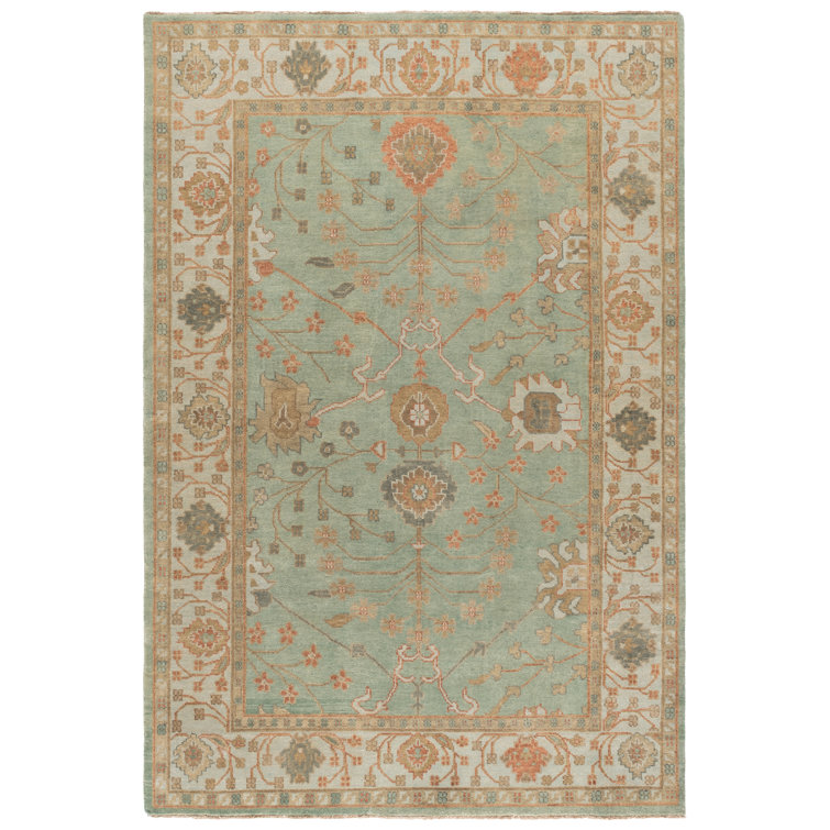 Oushak Oriental Hand-Knotted Wool Dark Green/Light Area Rug