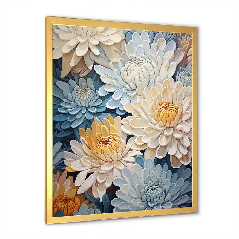 " White And Blue Mums Fragrant Elegance V " Print, Gold Single Picture Framed, 32" H x 16" W x 1"D
