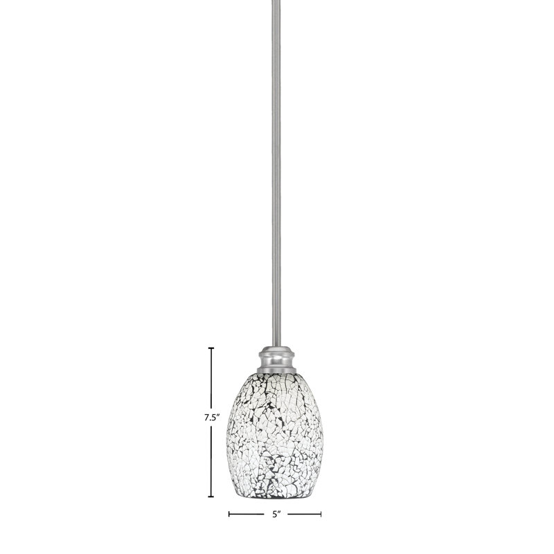 Mini-luminaire suspendu à tige avec verre fusion noir 5 po Edge, Nickel brossé