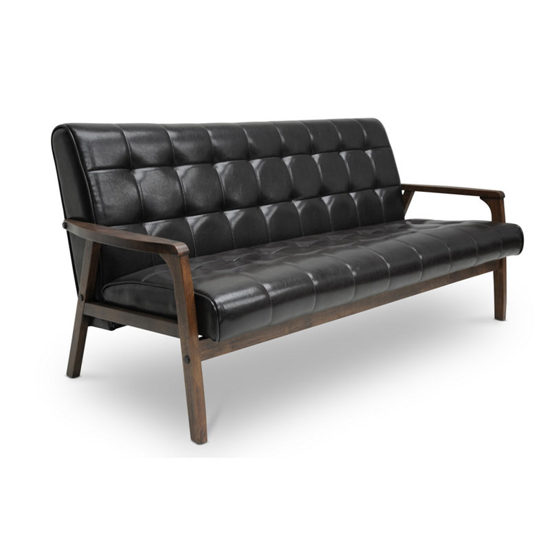 63.75'' Faux Leather Sofa, Brown Faux Leather