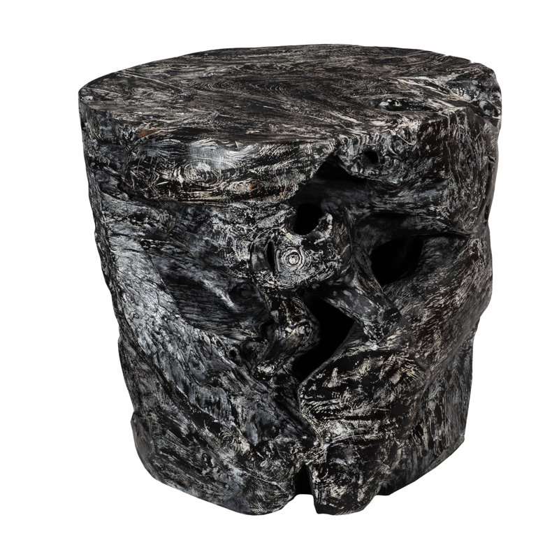 Black Wash Solid Wood Tree Stump End Table