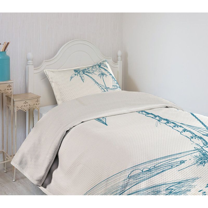 King White Microfiber Quilted Bedspread Set with Palm Tree Design