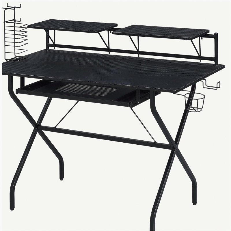 Bureau d'ordinateur noir avec plateau pour clavier