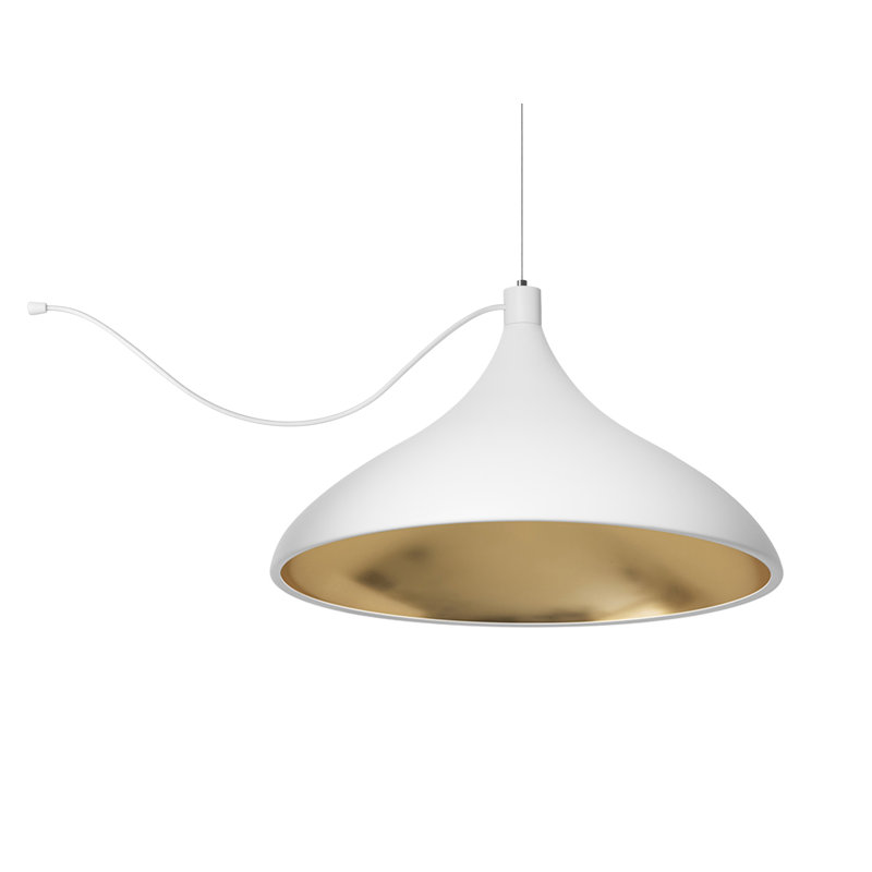 Swell String Single Pendant, White/ Brass, 134" H x 24" W x 24" D