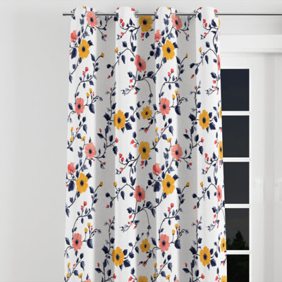 Country Farmhouse Curtains for bedroom - Patchwork Pink And Yellow Cherry Blossoms Grommet Curtain - 1 Panel