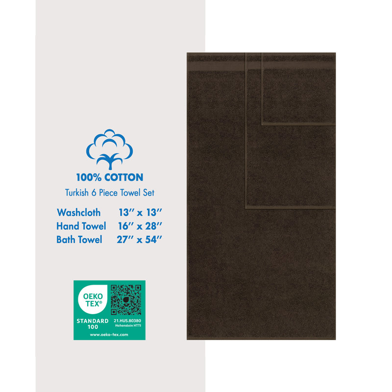 Ensemble de serviettes de bain luxueuses 100% coton turque 6 pièces, très doux et absorbant, Brun
